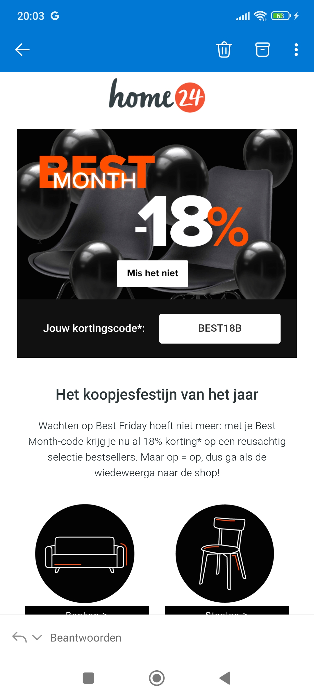 18% korting op heel veel artikelen bij home24