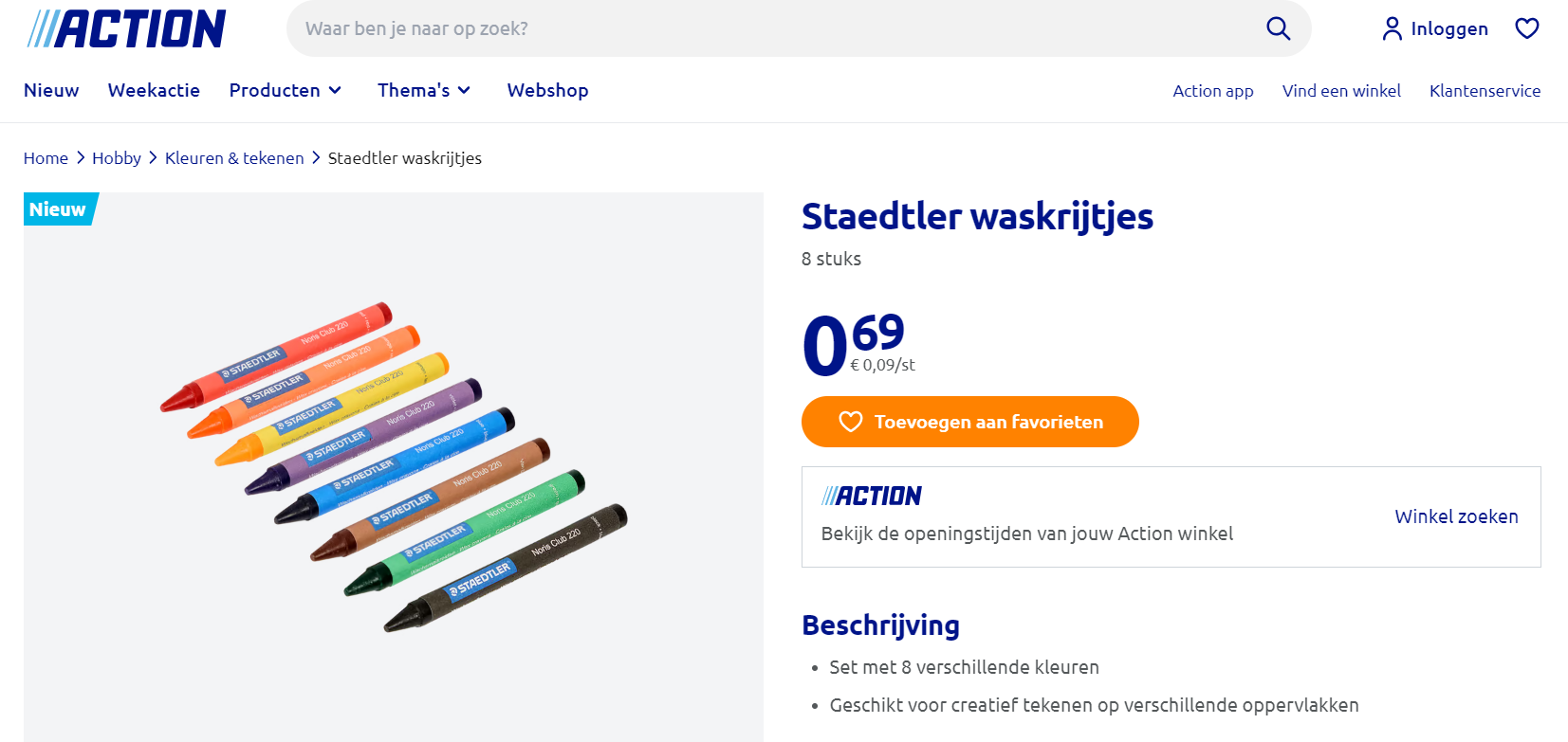 €0,69 voor 8 waskrijtjes van Staedtler bij Action