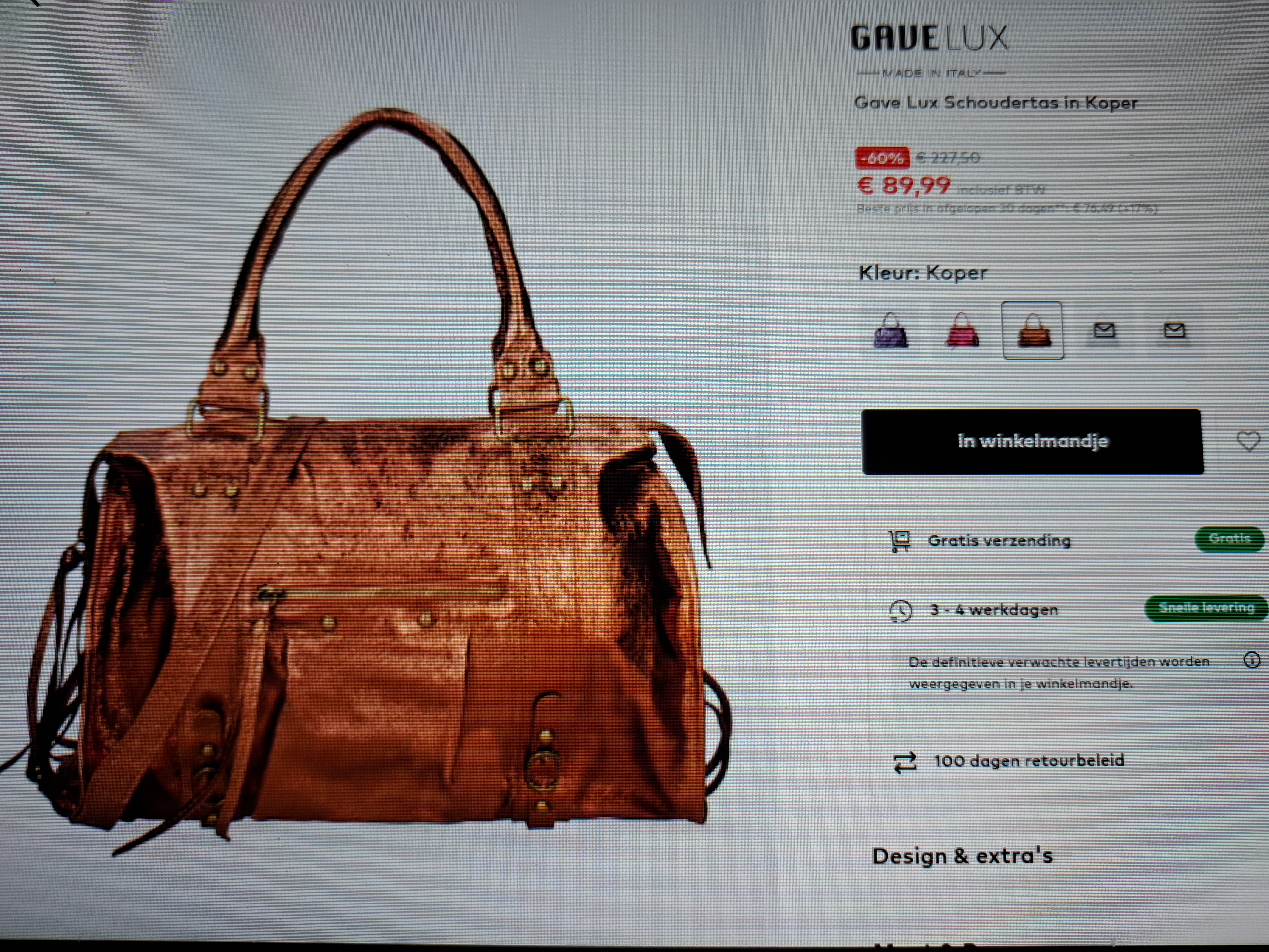 Gave Lux Schoudertas in Koper -60%