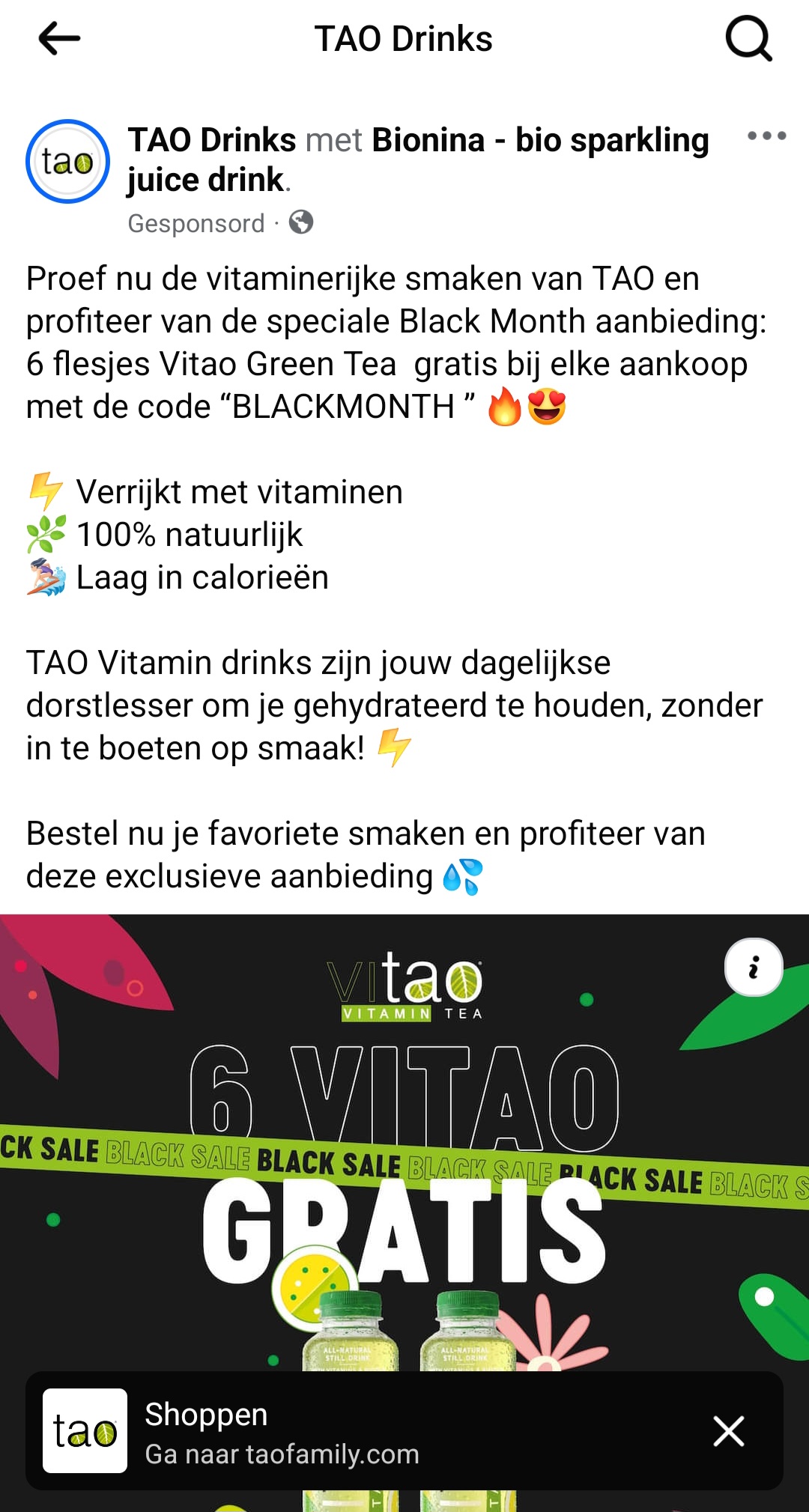 6 flesjes TAO vitamin drinks gratis