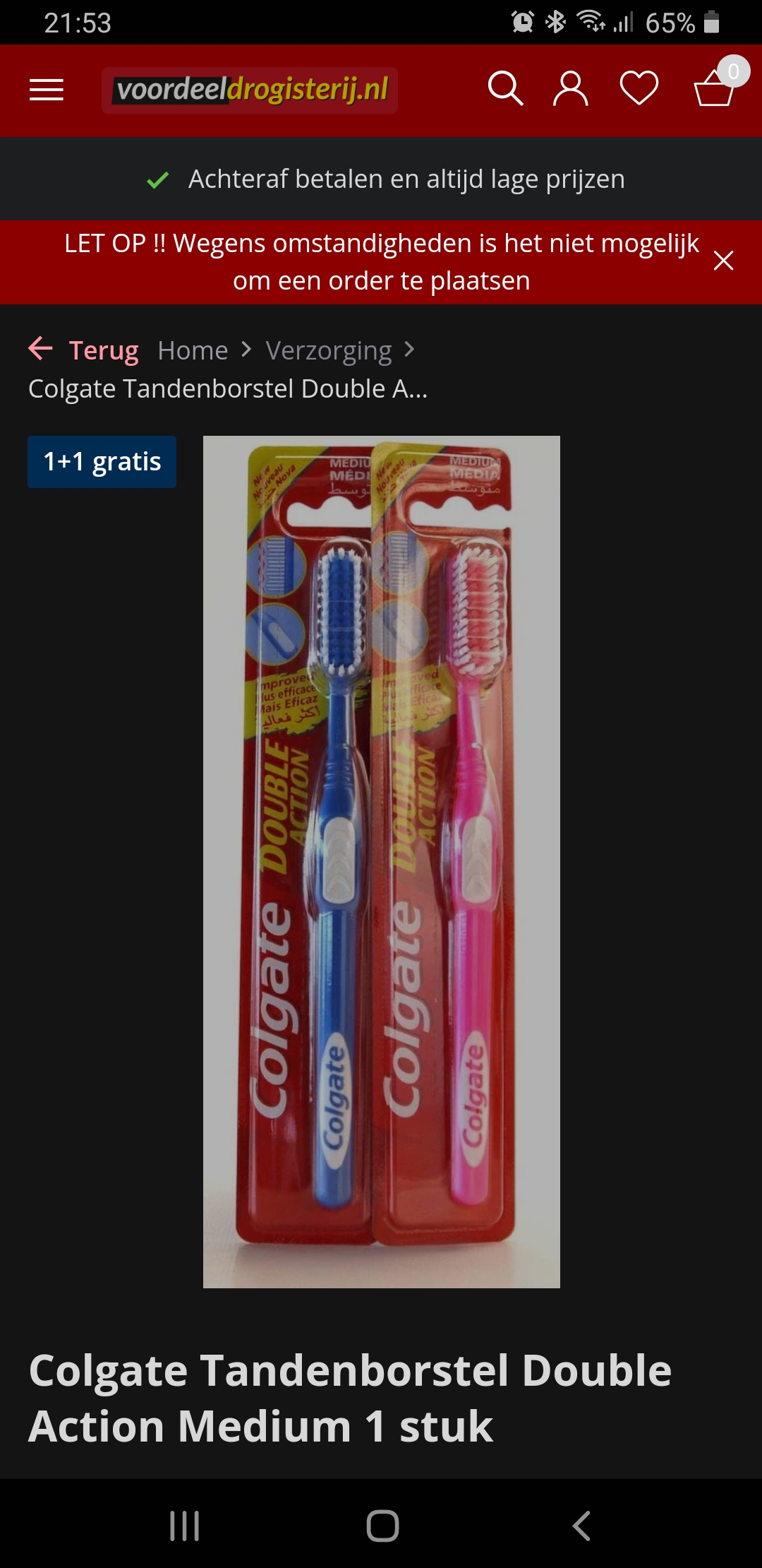 Voordeeldrogisterij colgate Tandenborstel 1+1 gratis