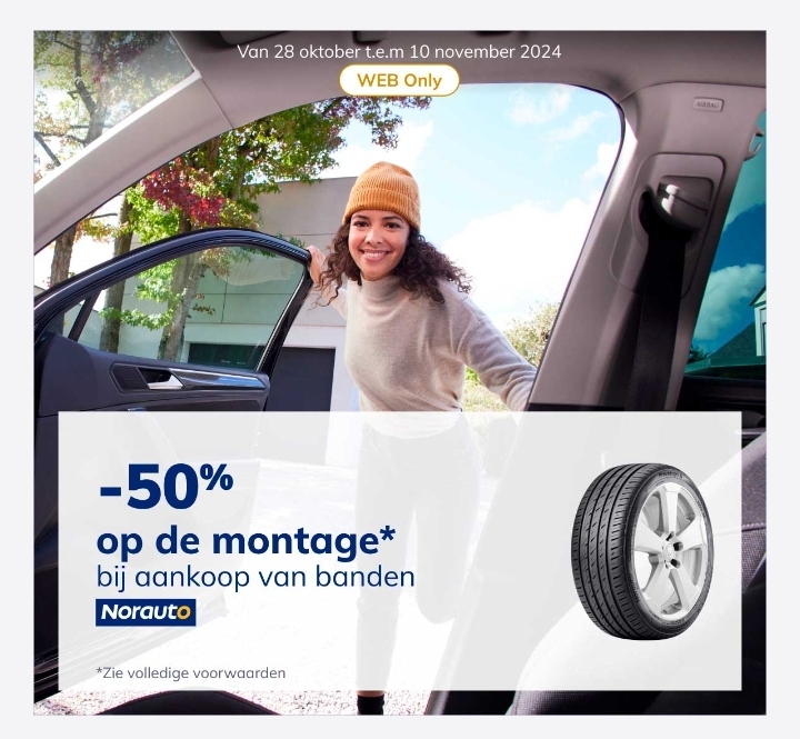 50% op de montage bij aankoop van Norauto banden