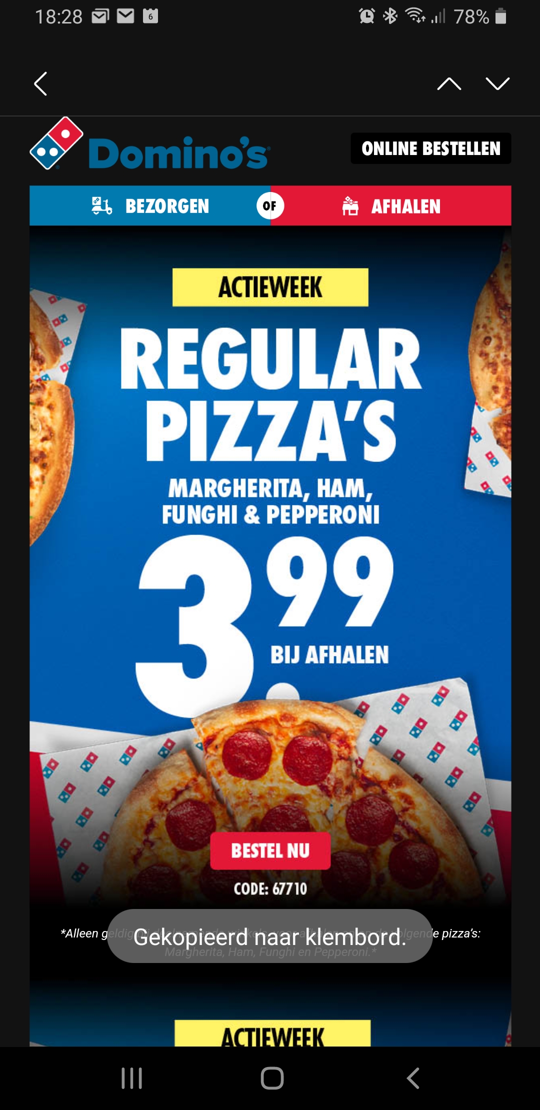 Domino's pizza €3,99