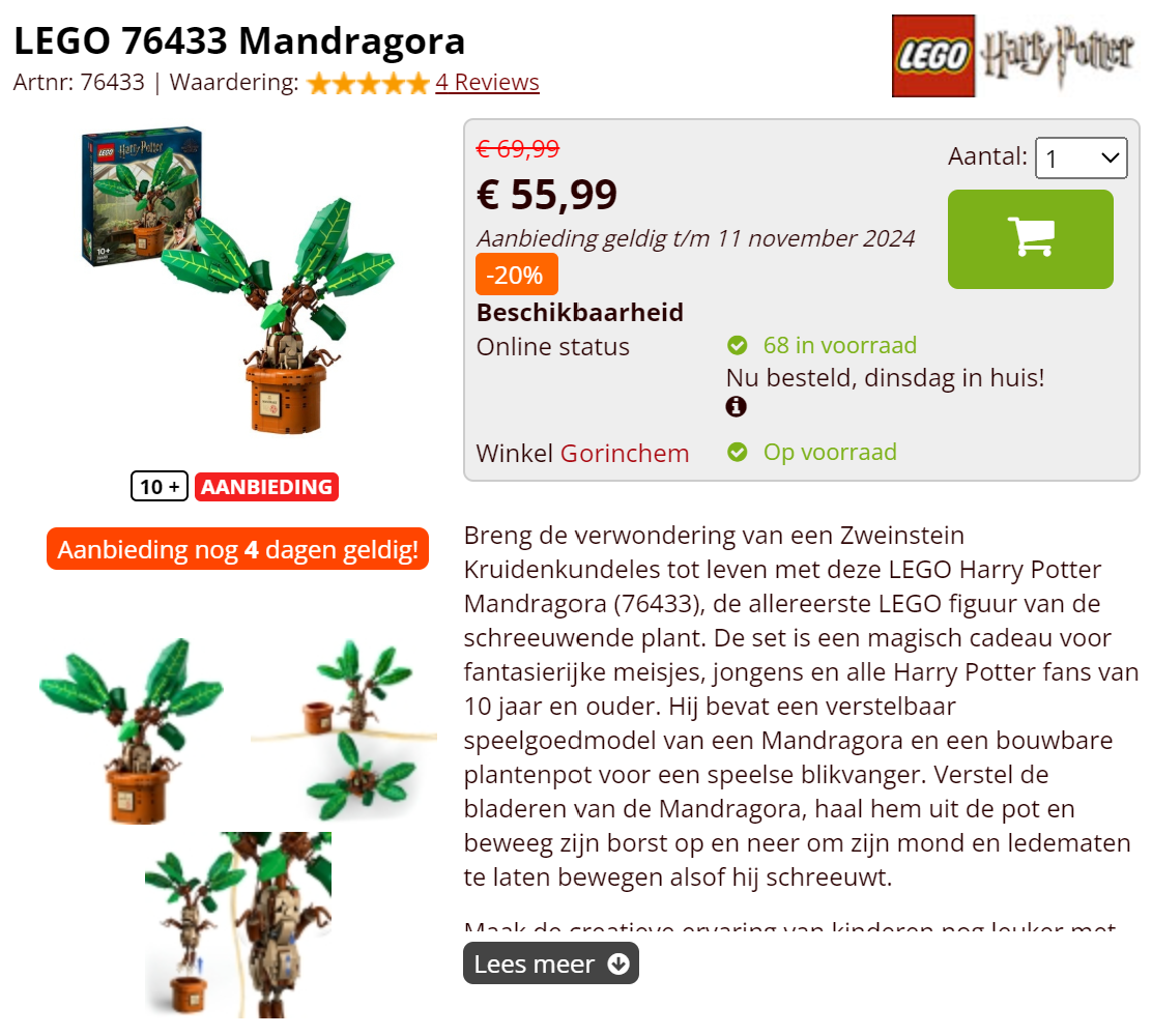 -20% LEGO 76433 Mandragora Harry Potter