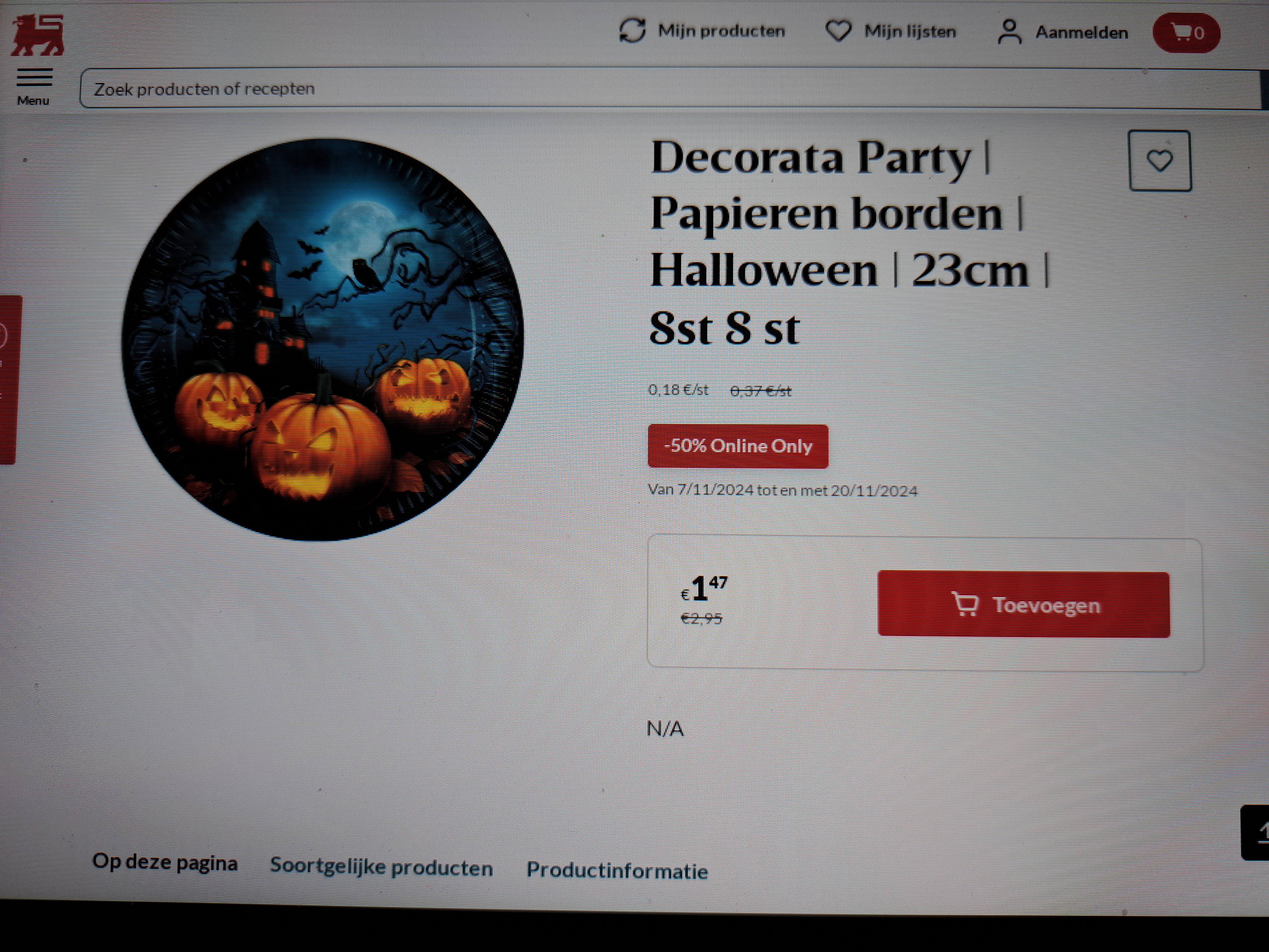 Delhaize online only papieren borden Halloween