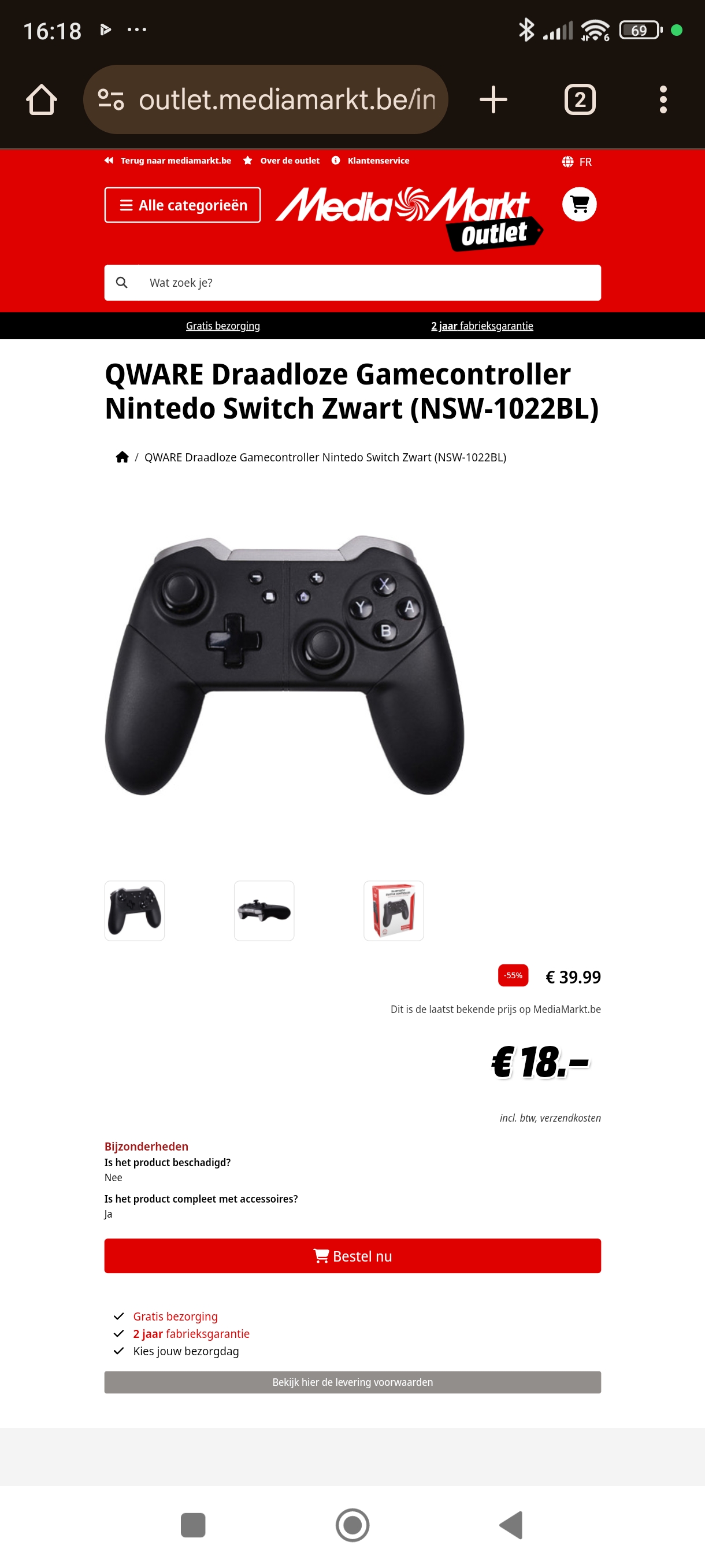 Qware draadloze gamecontroller nintendo switch