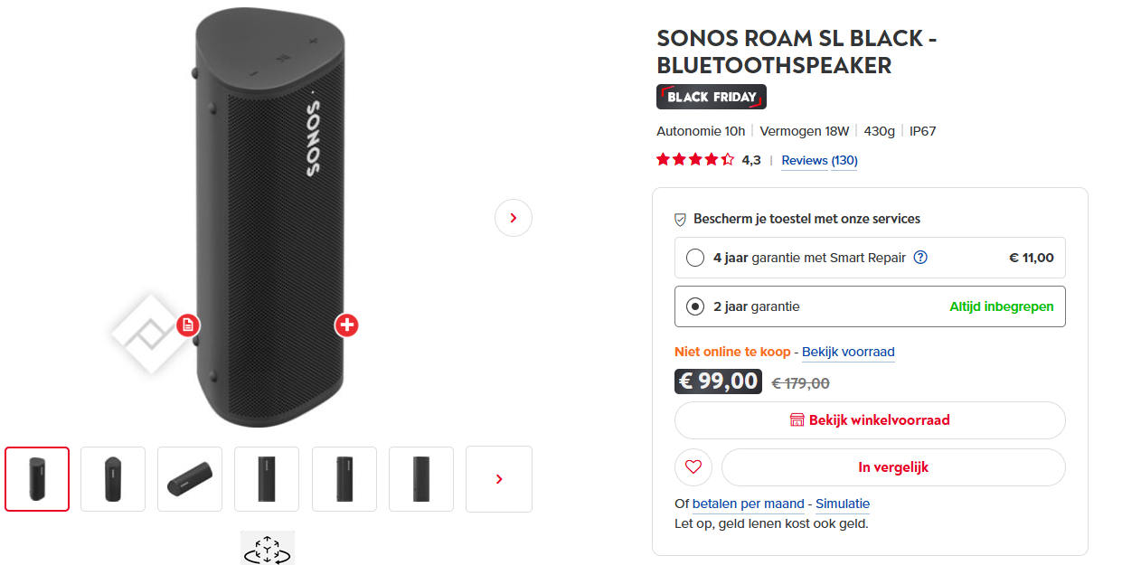 €80 korting op Sonos Roam SL bij Vanden Borre