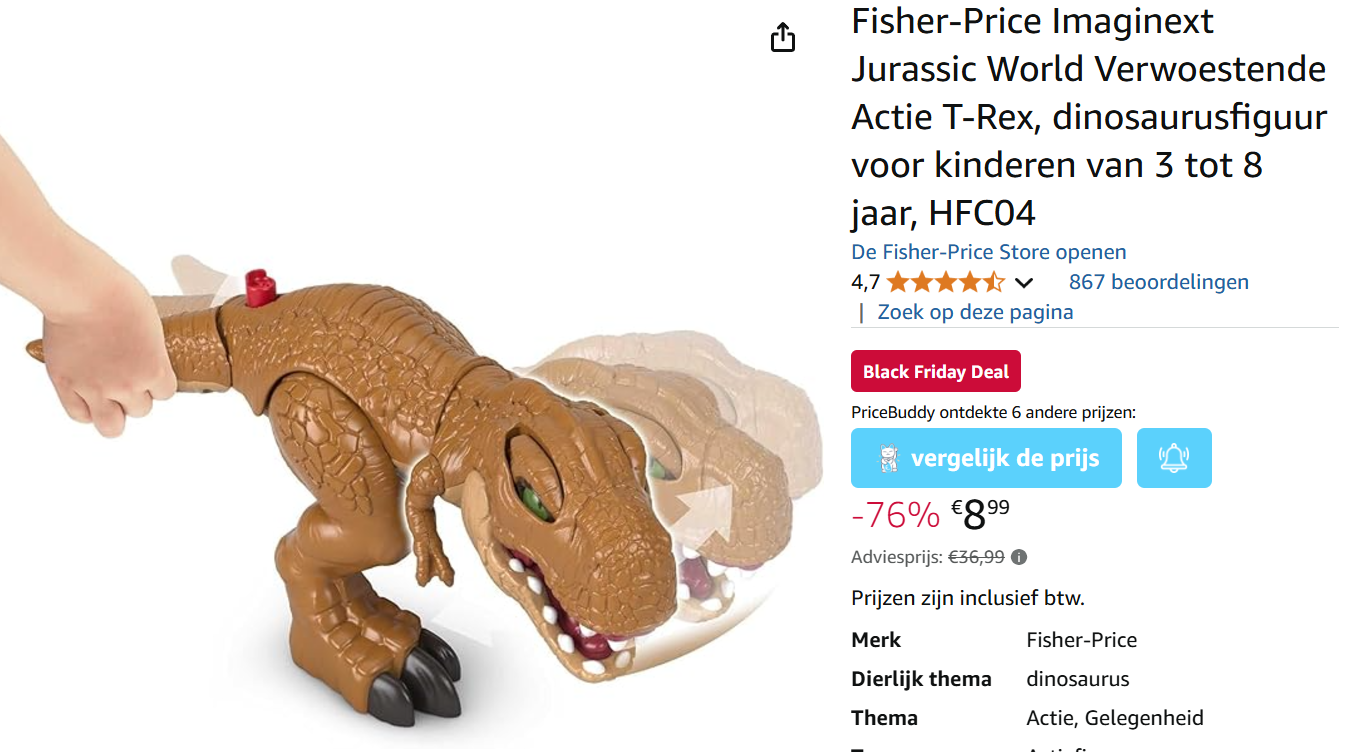 Fischer-Price T-rex voor slechts €8,99 ipv €36,99 bij Amazon NL