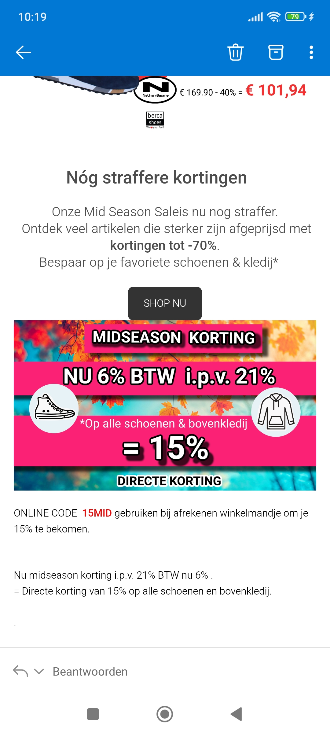 15% korting bij berca