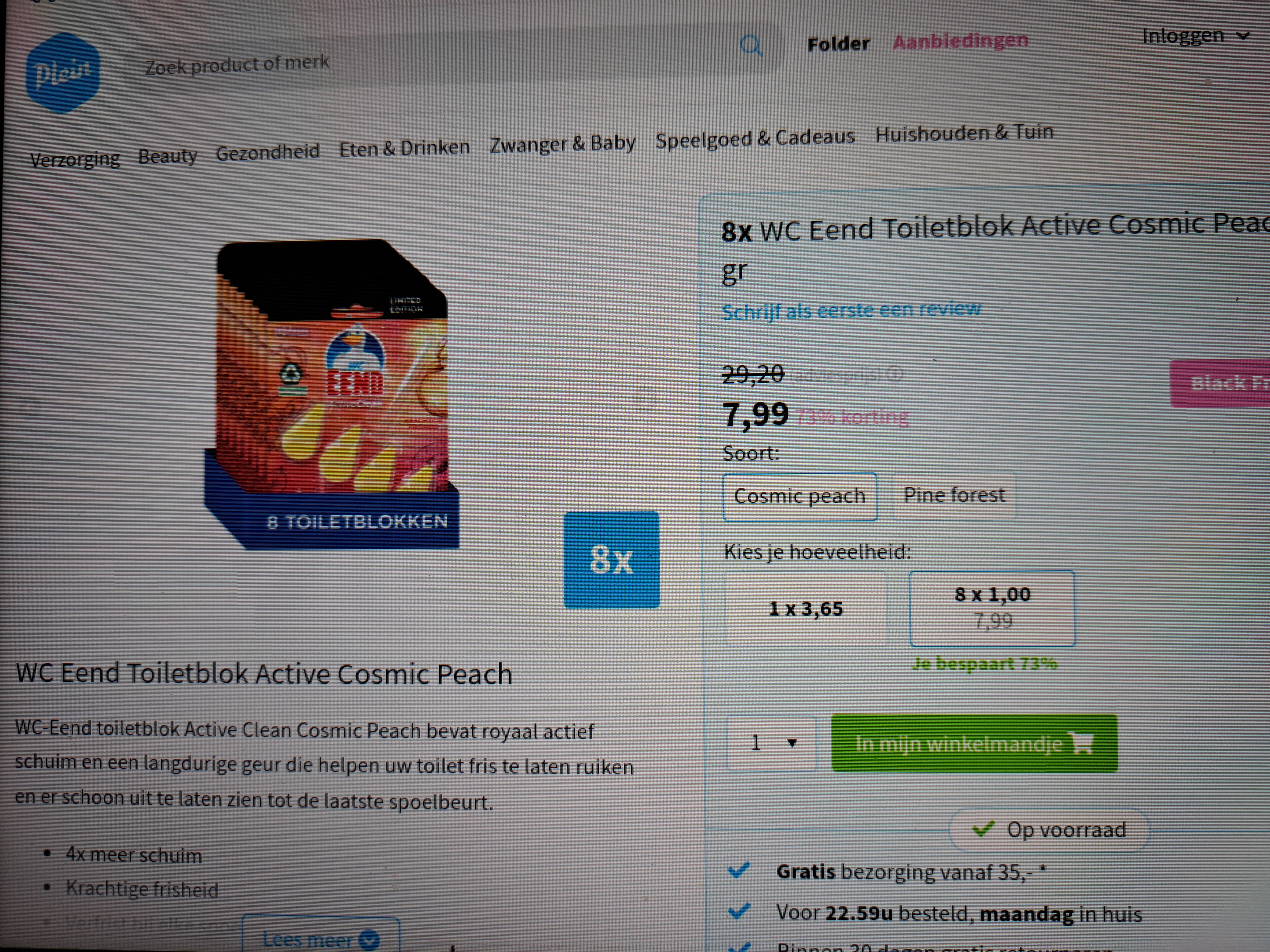 8x WC Eend Toiletblok Active Cosmic Peach 38 gr -73%