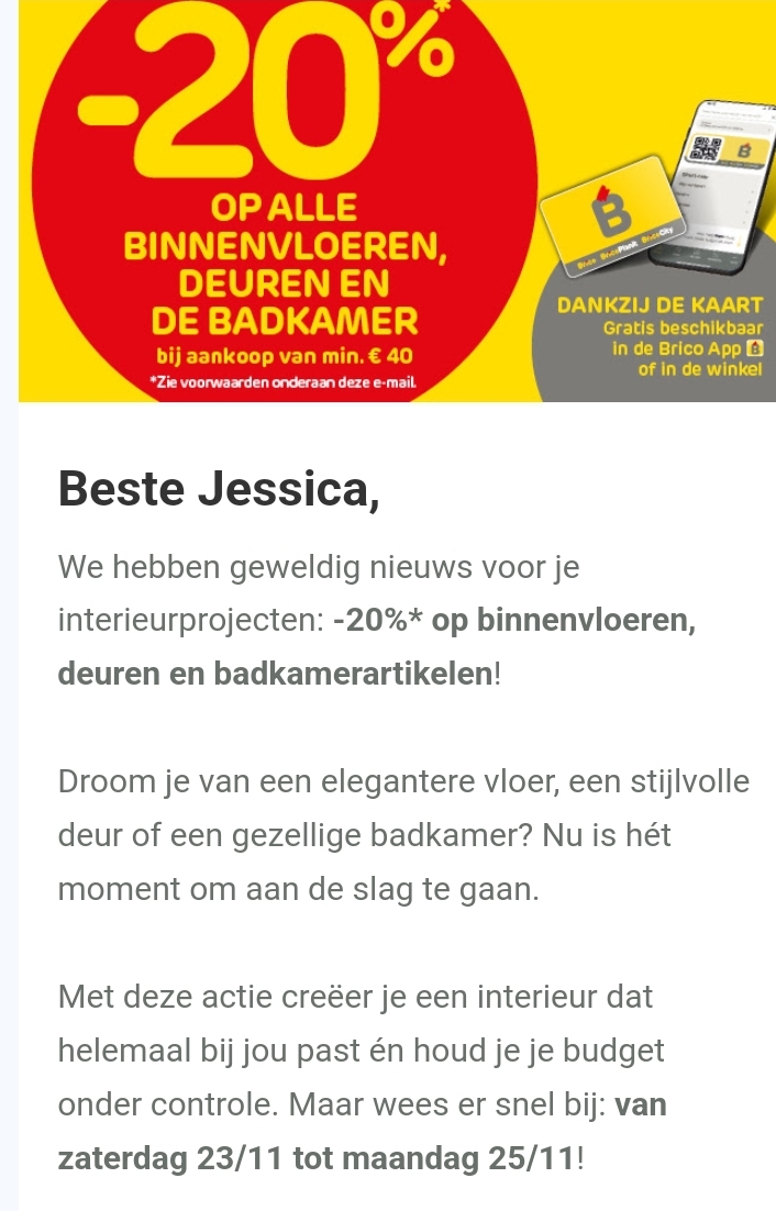 -20% op binnenvloeren, deuren en badkamerartikelen