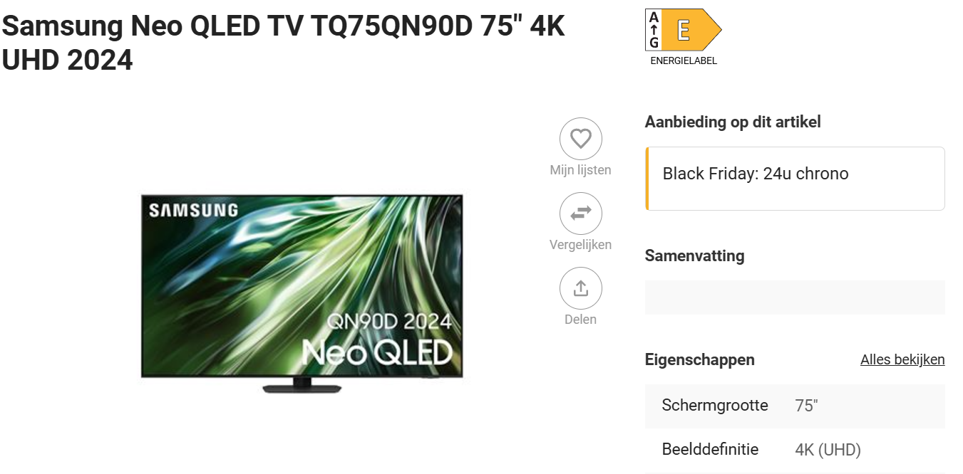 53% korting op Samsung NEO QLED TV 75" bij Fnac