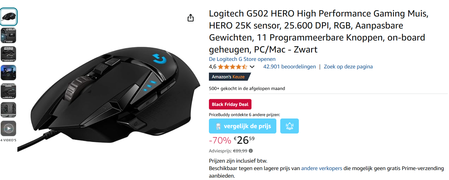 -70% Logitech G502 HERO High Performance 🖱️ Gaming Muis