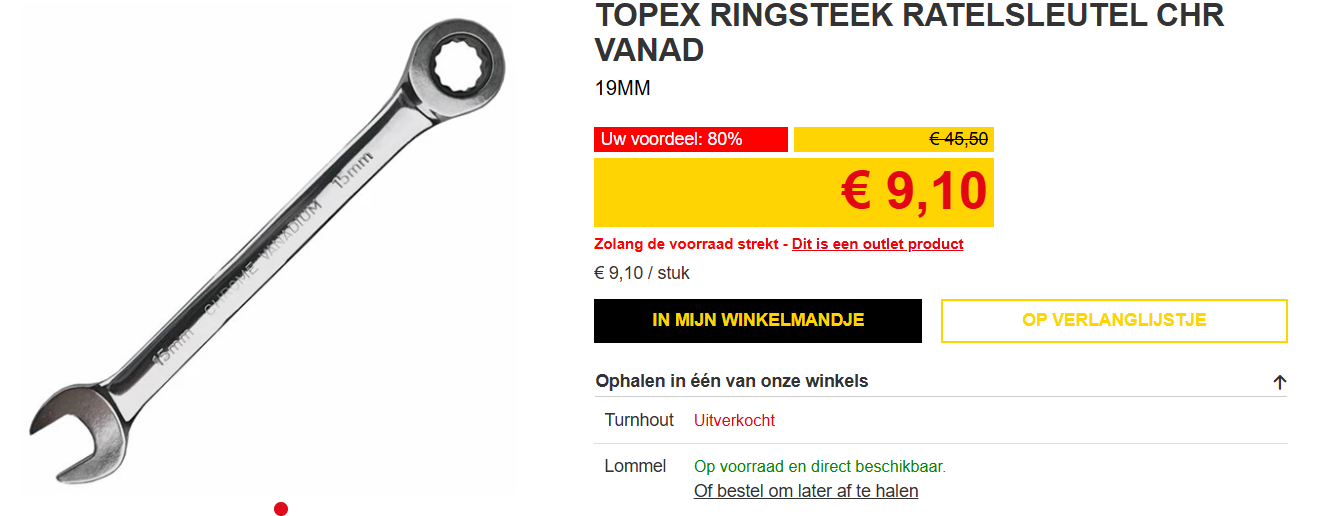 -80% Ringsteek ratelsleutel 🔧 Pelckmans