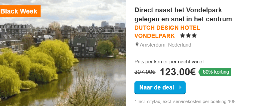 60% korting op overnachting in Amsterdam (centrum) via HotelSpecials
