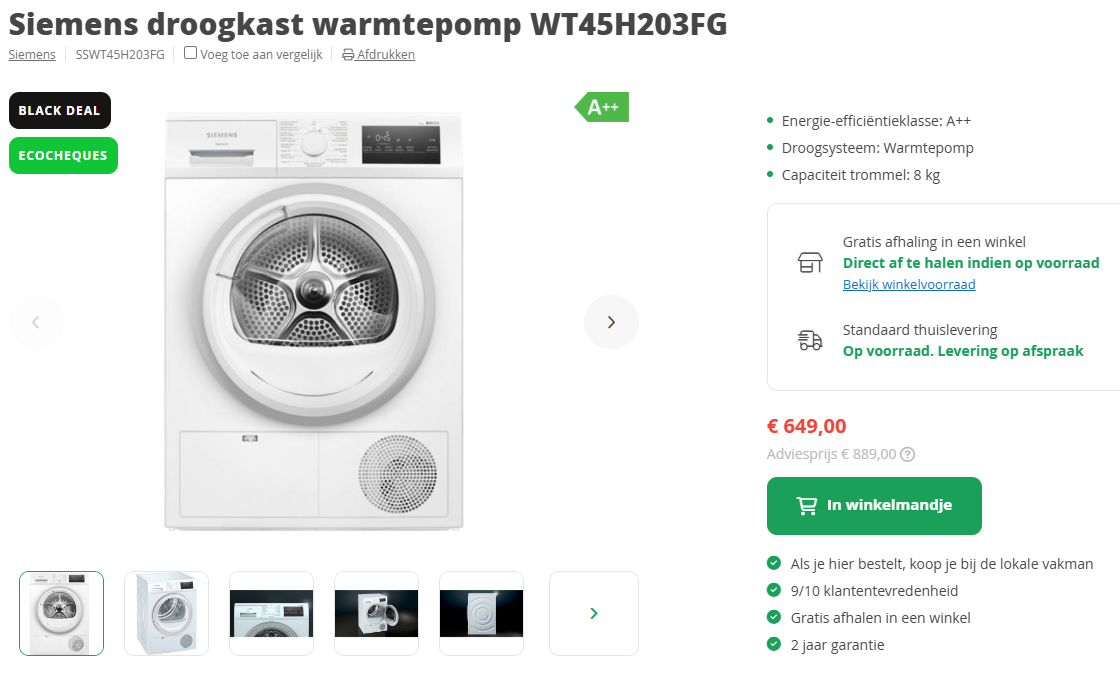 Siemens droogkast warmtepomp WT45H203FG