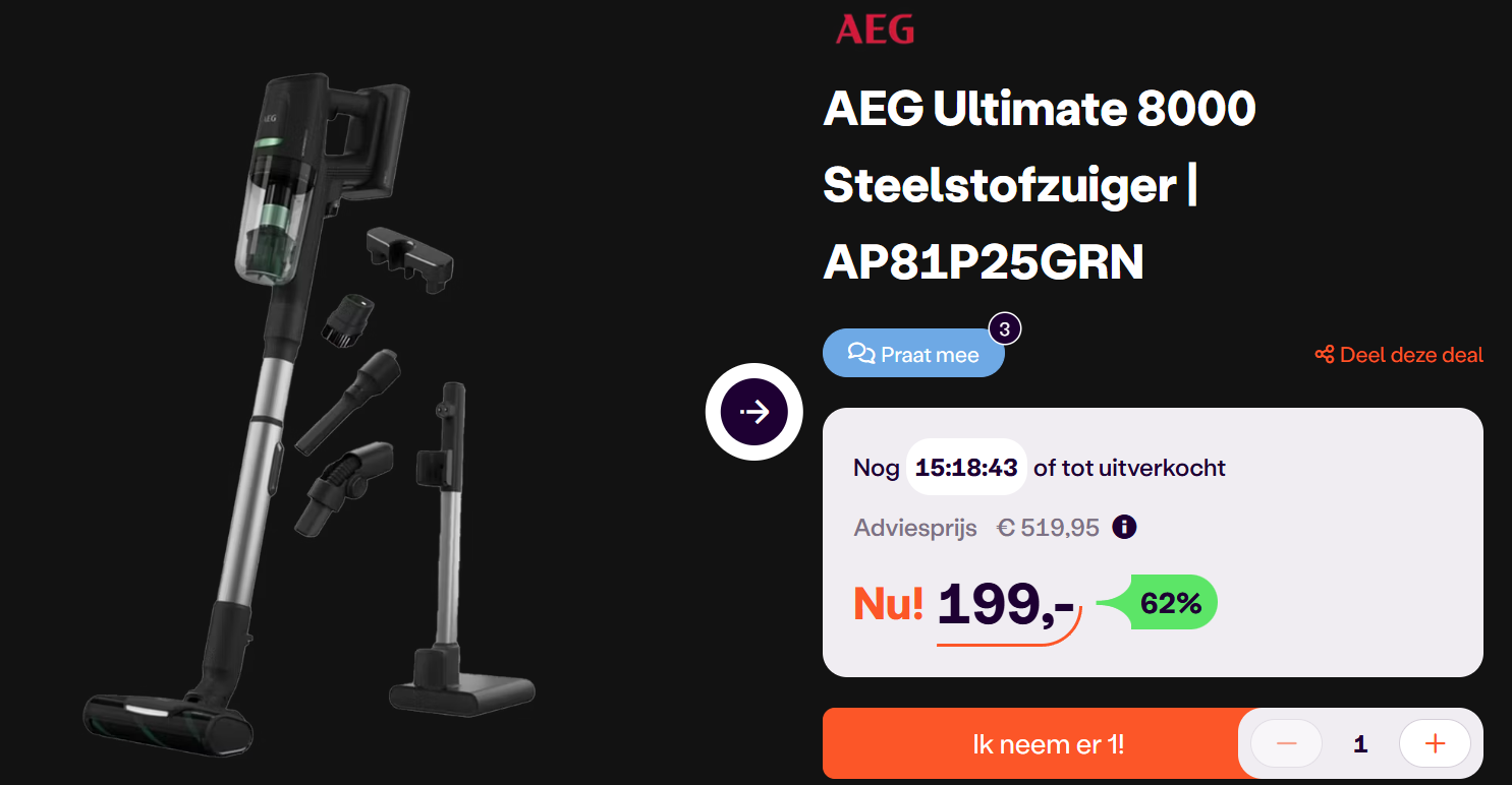 AEG Ultimate 8000 Steelstofzuiger voor slechts €199 bij iBood