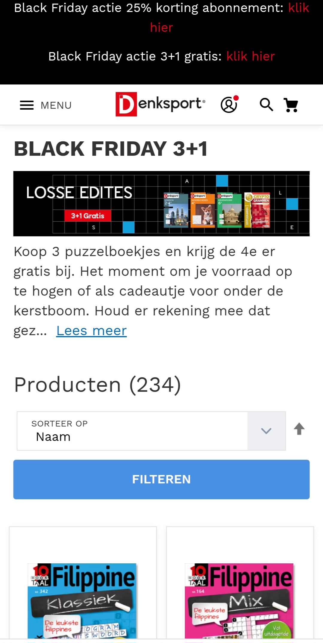 Black friday 3+1 gratis op denksport.com