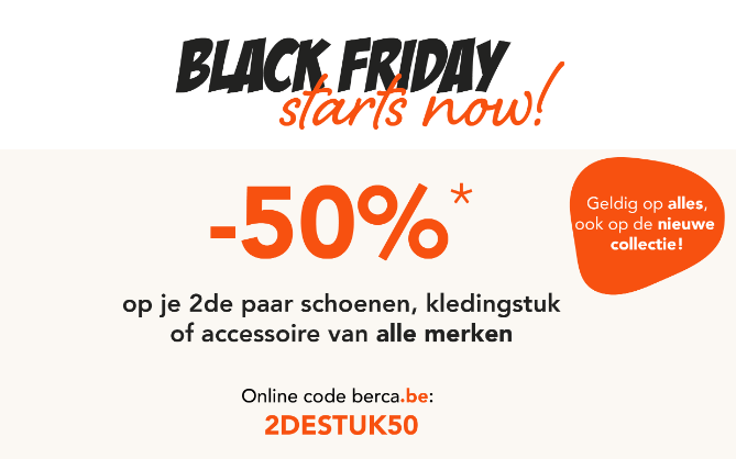 2e aan -50% op schoenen, kleding en accessoires bij Berca ✨