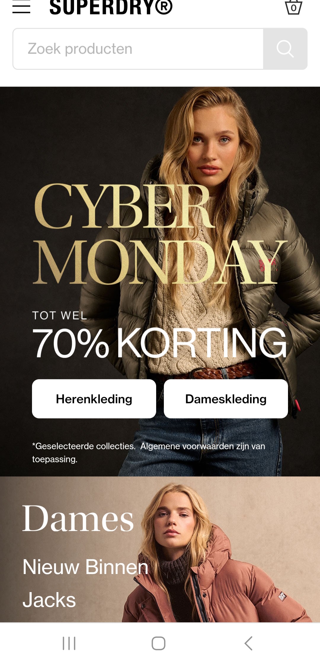 Cyber monday tot wel 70% korting op een selectie bij superdry.be