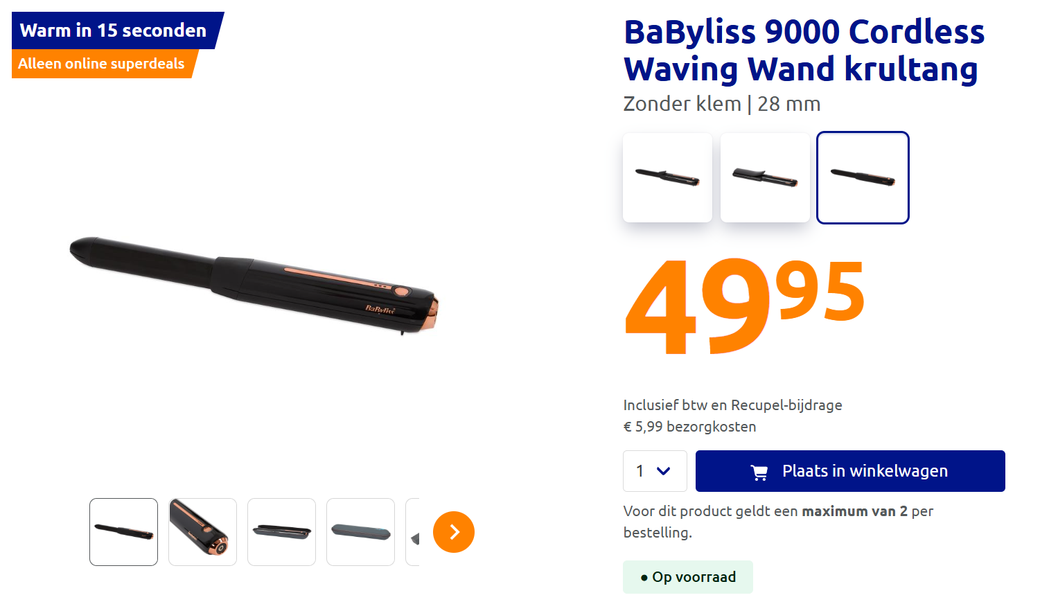 BaByliss 9000 krultang voor slechts €49,95 bij Action