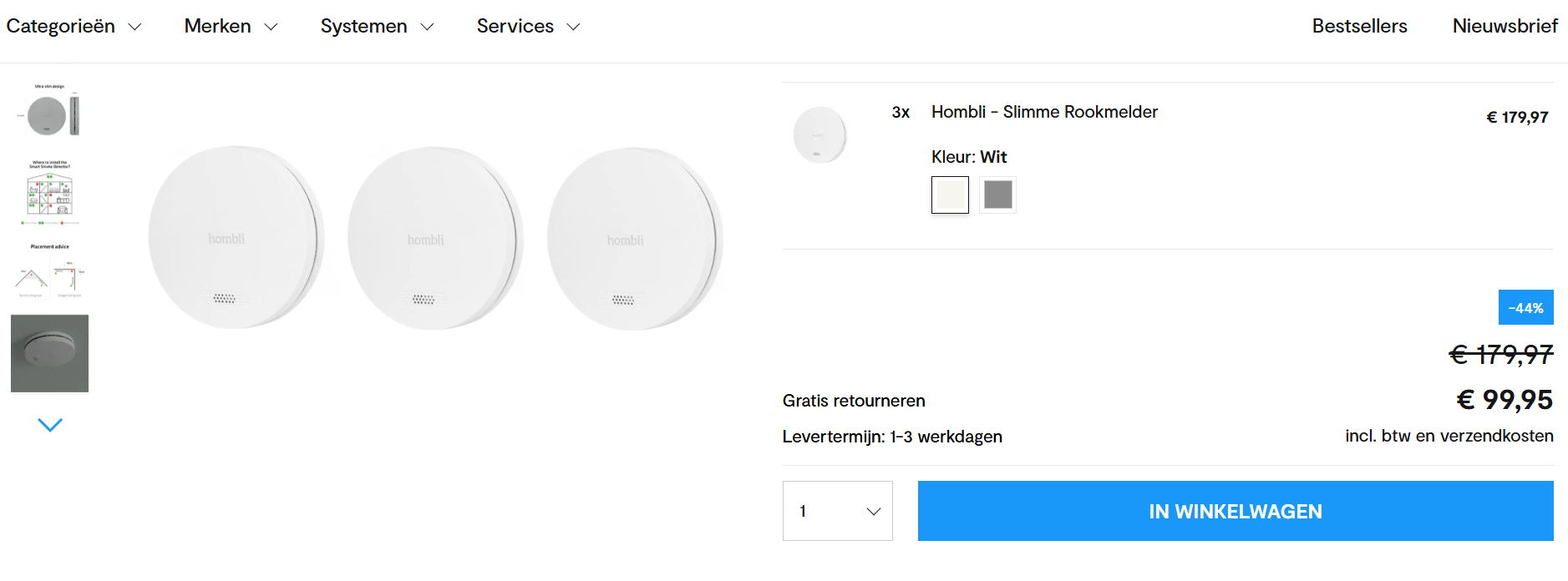 Hombli - Slimme Rookmelder 3-pack voor slechts €99,95 ipv €179,97