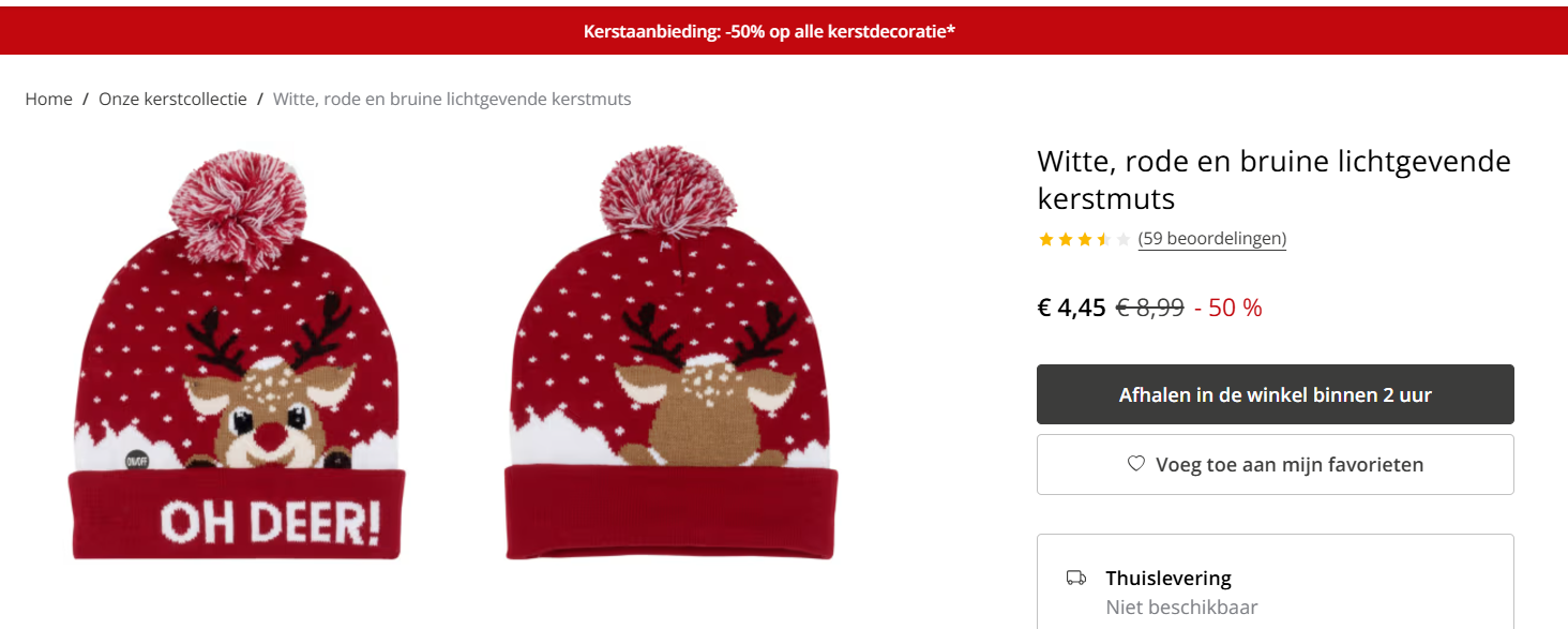 -50% op lichtgevende kerstmuts 🤶
