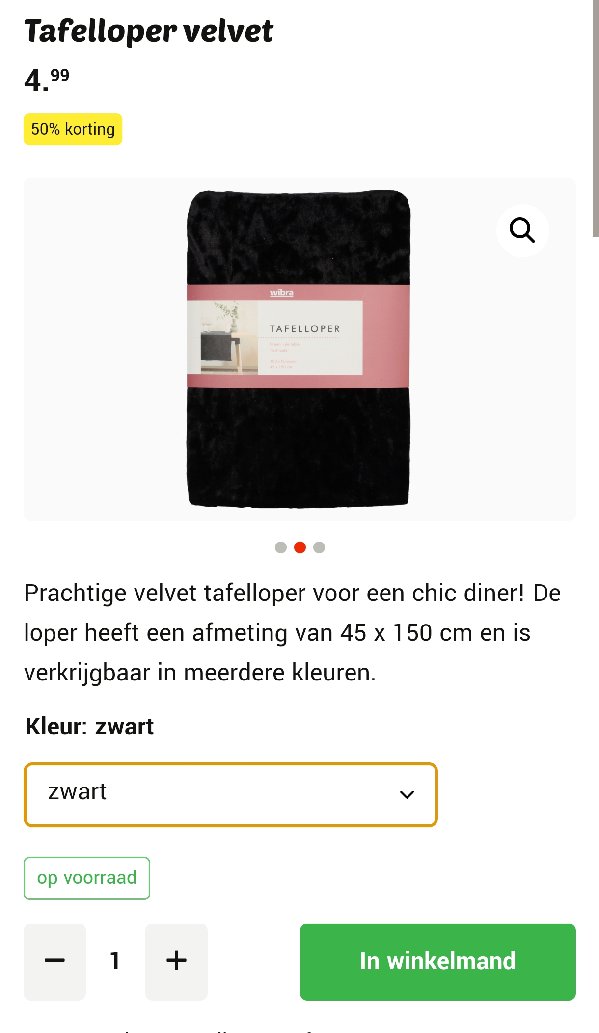 Velvet tafelloper 2,5€