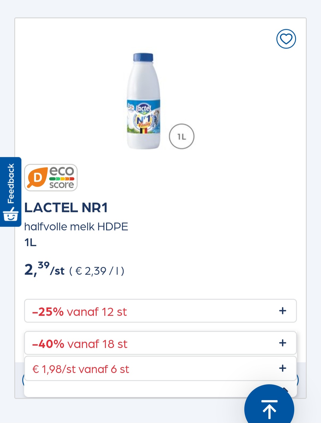 Collect&go LACTEL NR1 halfvolle melk HDPE 1L