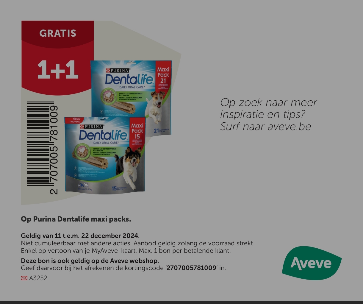 1+1 gratis bij Aveve op Adventuros, Friskies, Dentalife, Felix, Gourmet