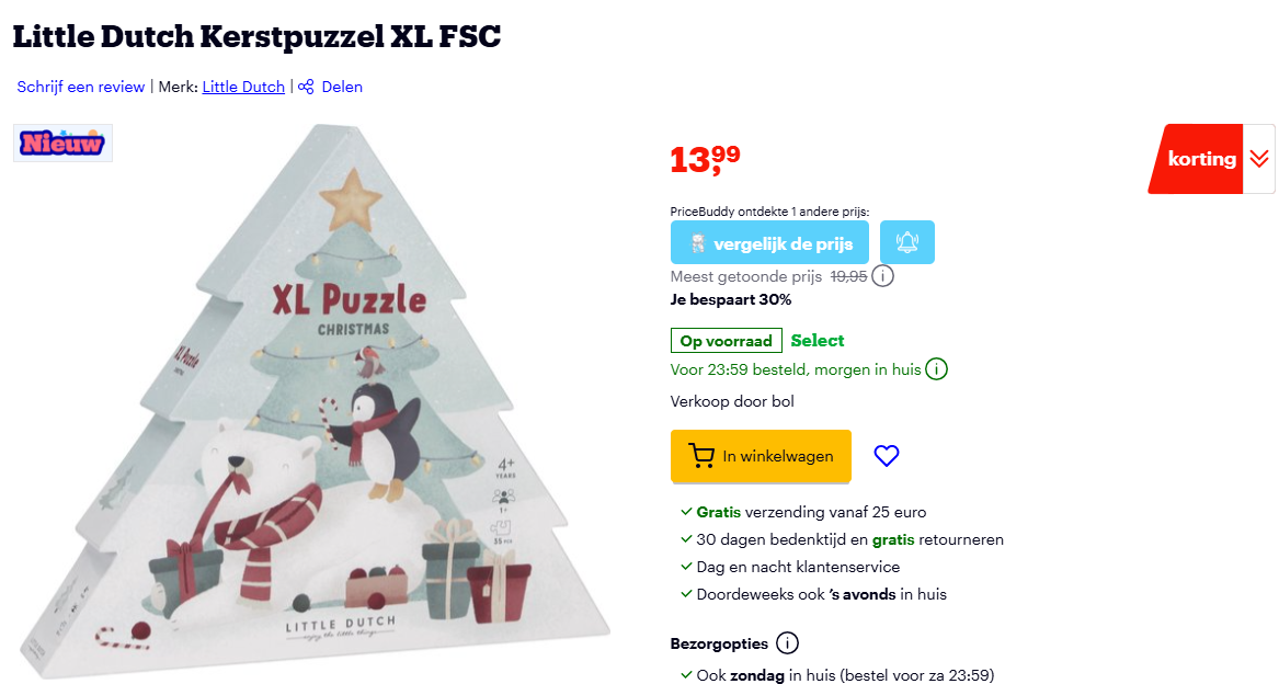 Little Dutch Kerstpuzzel XL 🧩 vanaf 4+