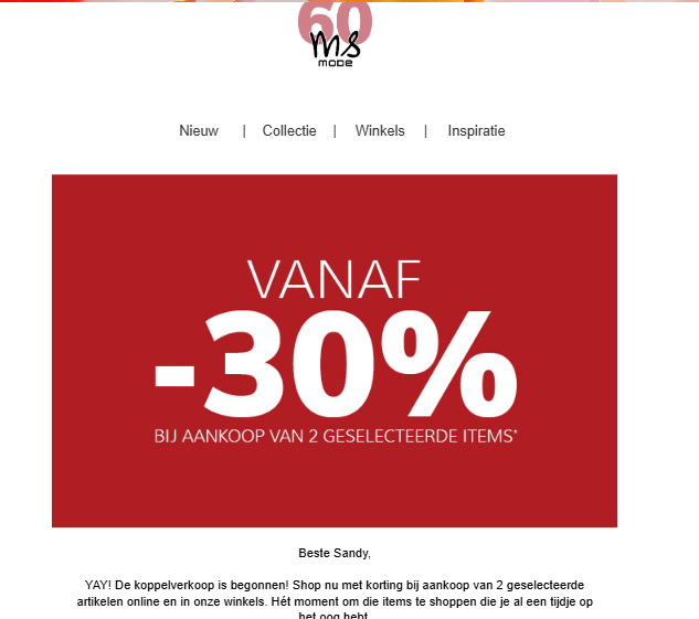-30% bij aankoop vanaf 2 stuks bij ms mode