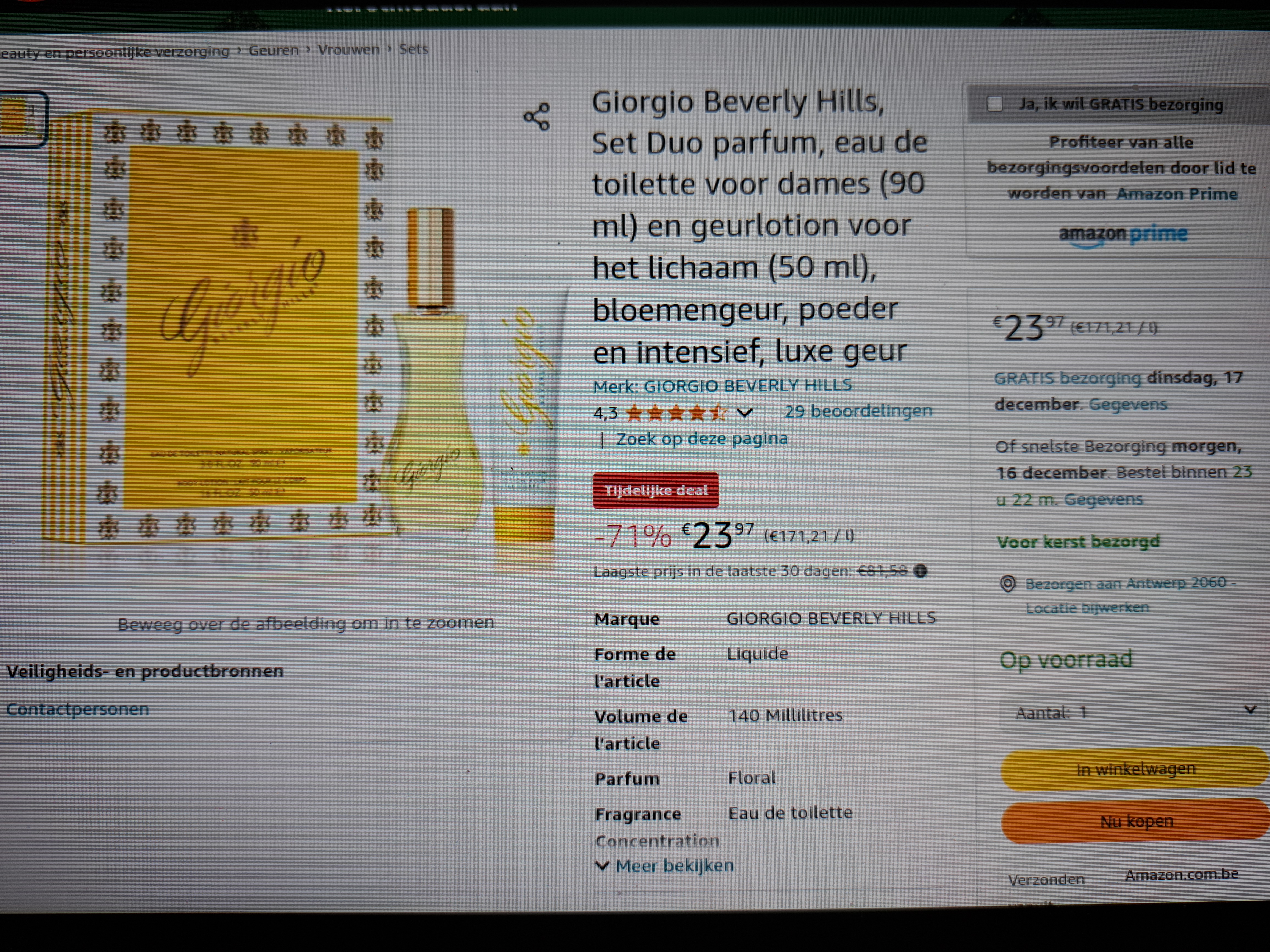 Giorgio Beverly Hills, Set Duo parfum, eau de toilette voor dames (90 ml) en geurlotion voor het lichaam (50 ml), bloemengeur, poeder en intensief, luxe geur -71%