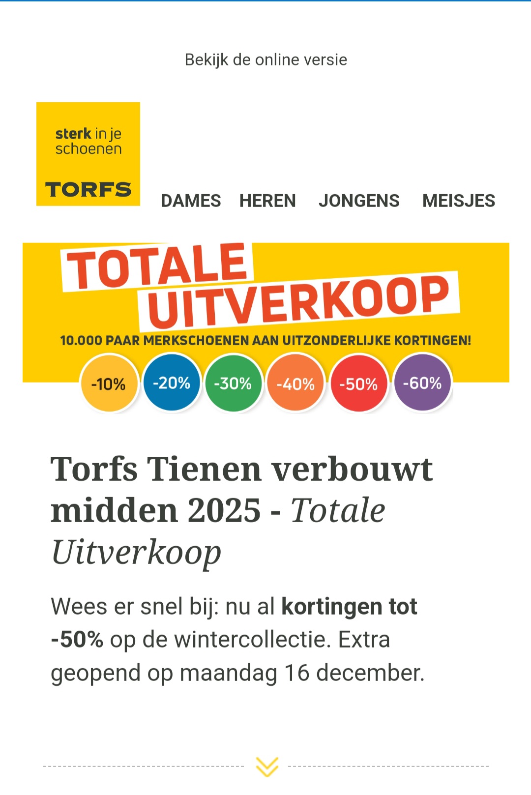 Totale uitverkoop Torfs Tienen