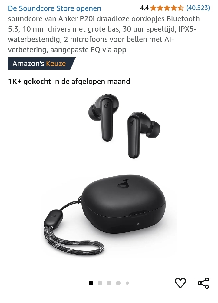 Soundcore van Anker P20i draadloze oordopjes