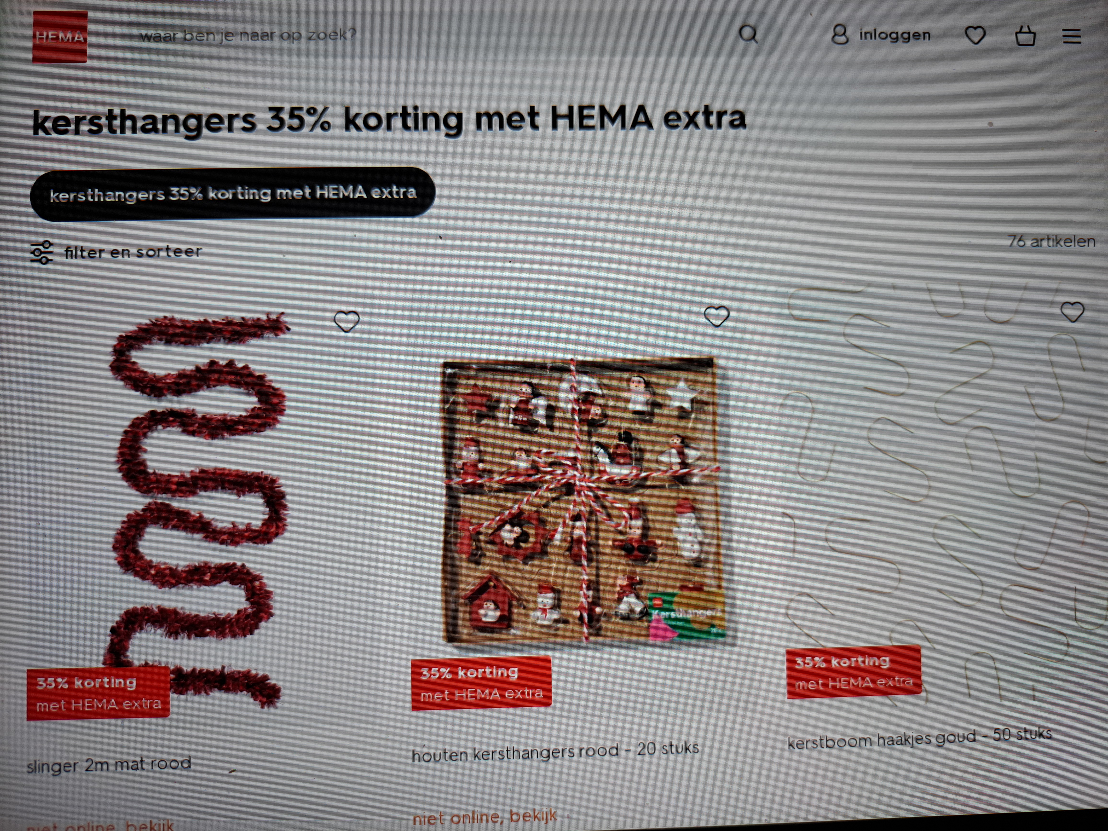 kersthangers 35% korting met HEMA extra