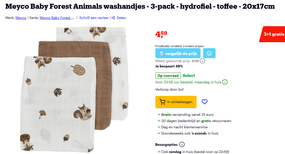 hoge korting en 3+1 gratis op baby items bij Bol