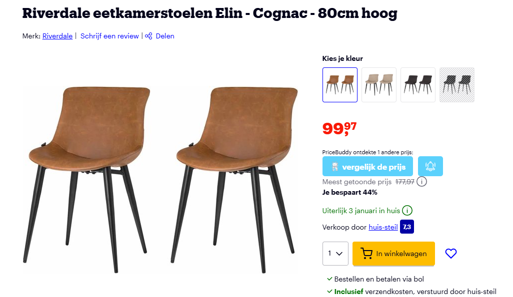 Hoge korting op Riverdale eetkamerstoelen