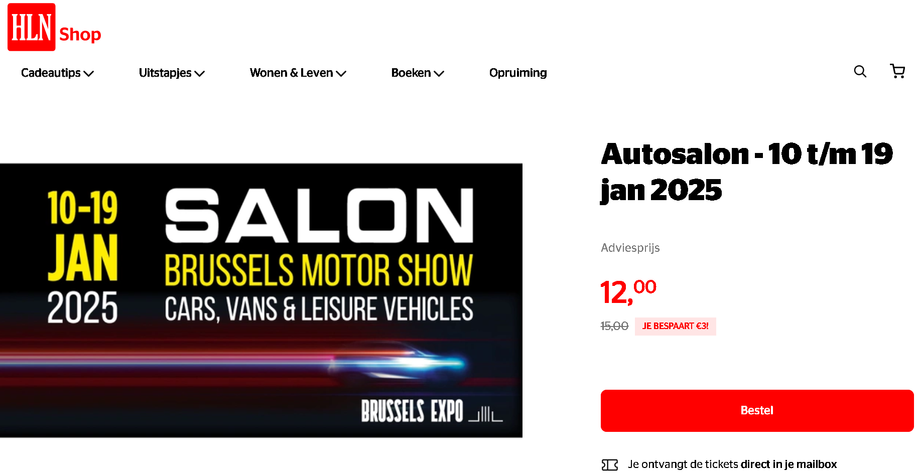 Autosalon voor 12€ ipv 15€ in de HLN shop met Coupert cashback