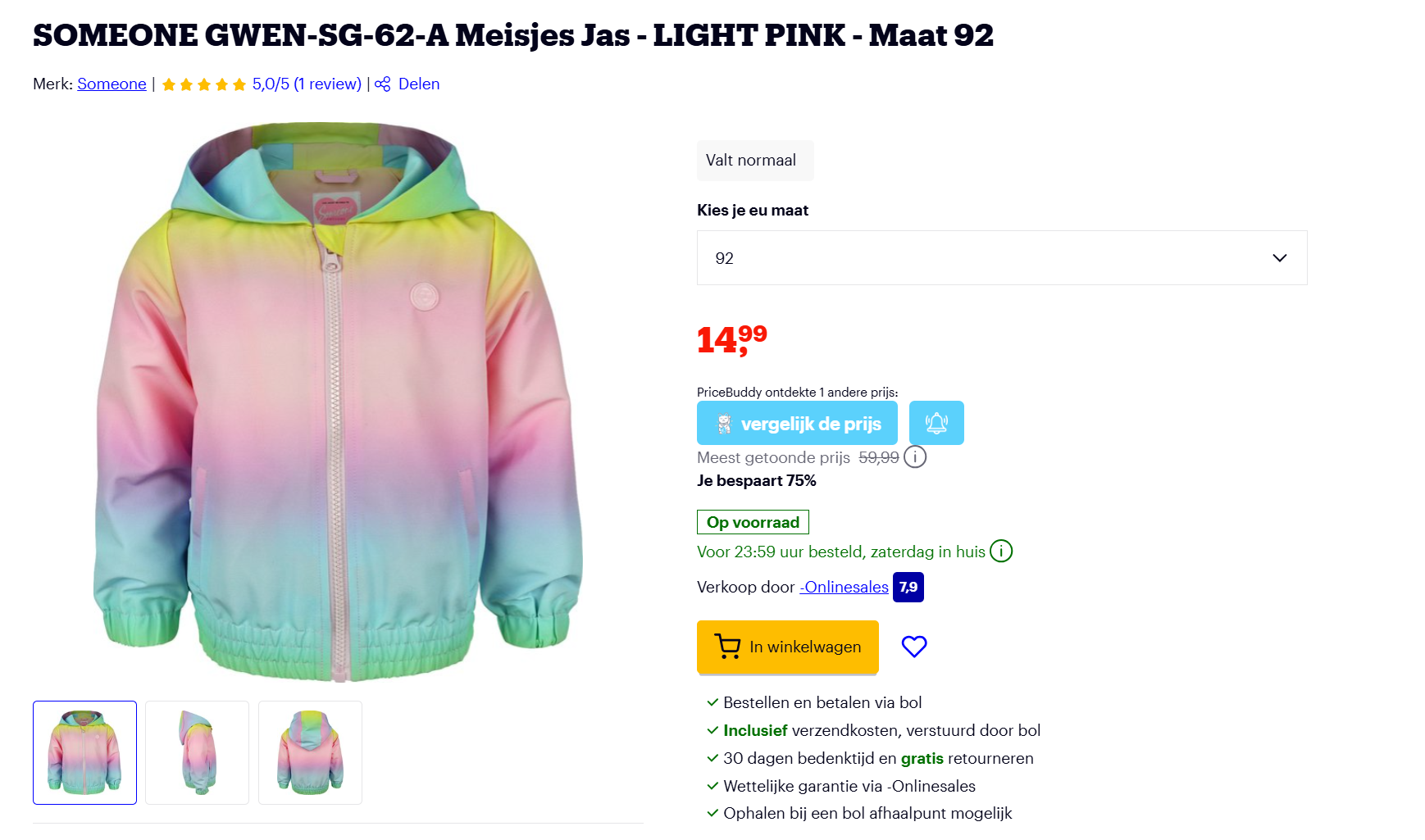 SOMEONE GWEN-SG-62-A Meisjes Jas - LIGHT PINK - Maat 92