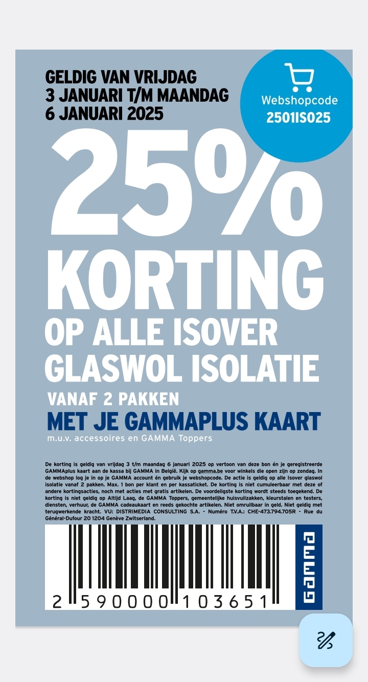 30% korting op alle Isover glaswol isolatie
