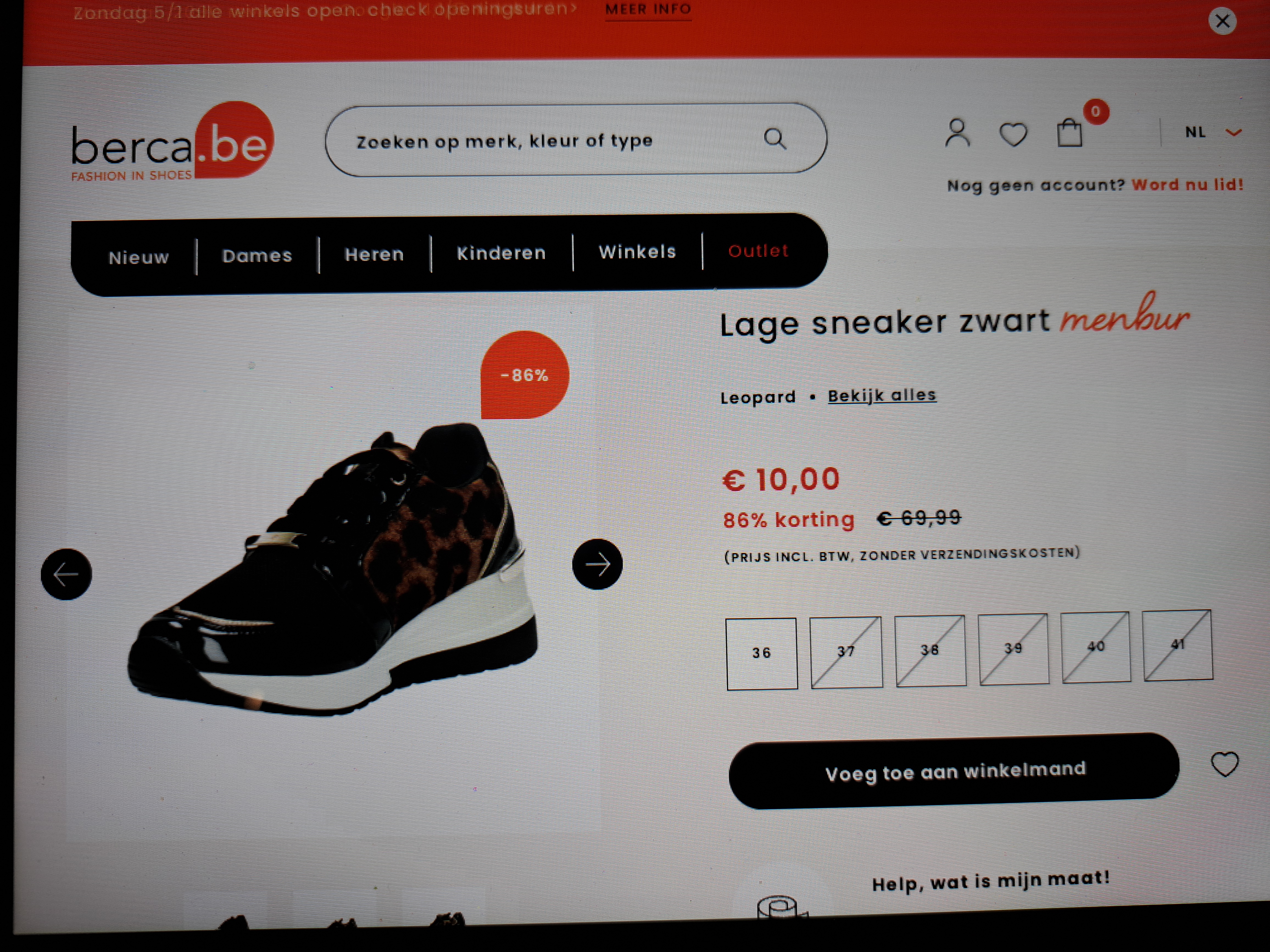 Lage sneaker zwart menbur Leopard -86% bij berca.be