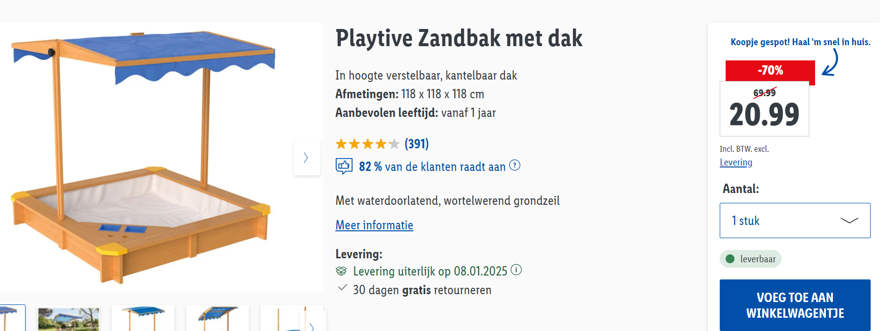 Zandbak met dak met maar liefst 70% korting bij Lidl