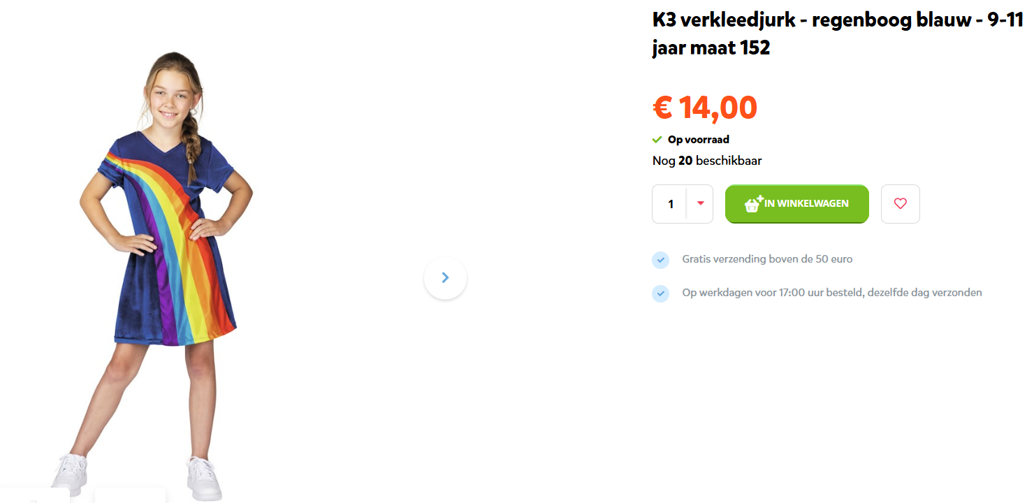 K3 verkleedjurk €14,00 🌈 9/11 jaar - maat 152