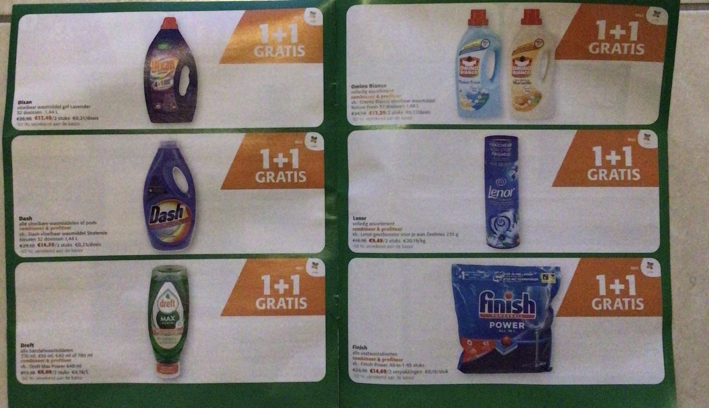 Comarkt, vaatwas en wasproducten 1+1