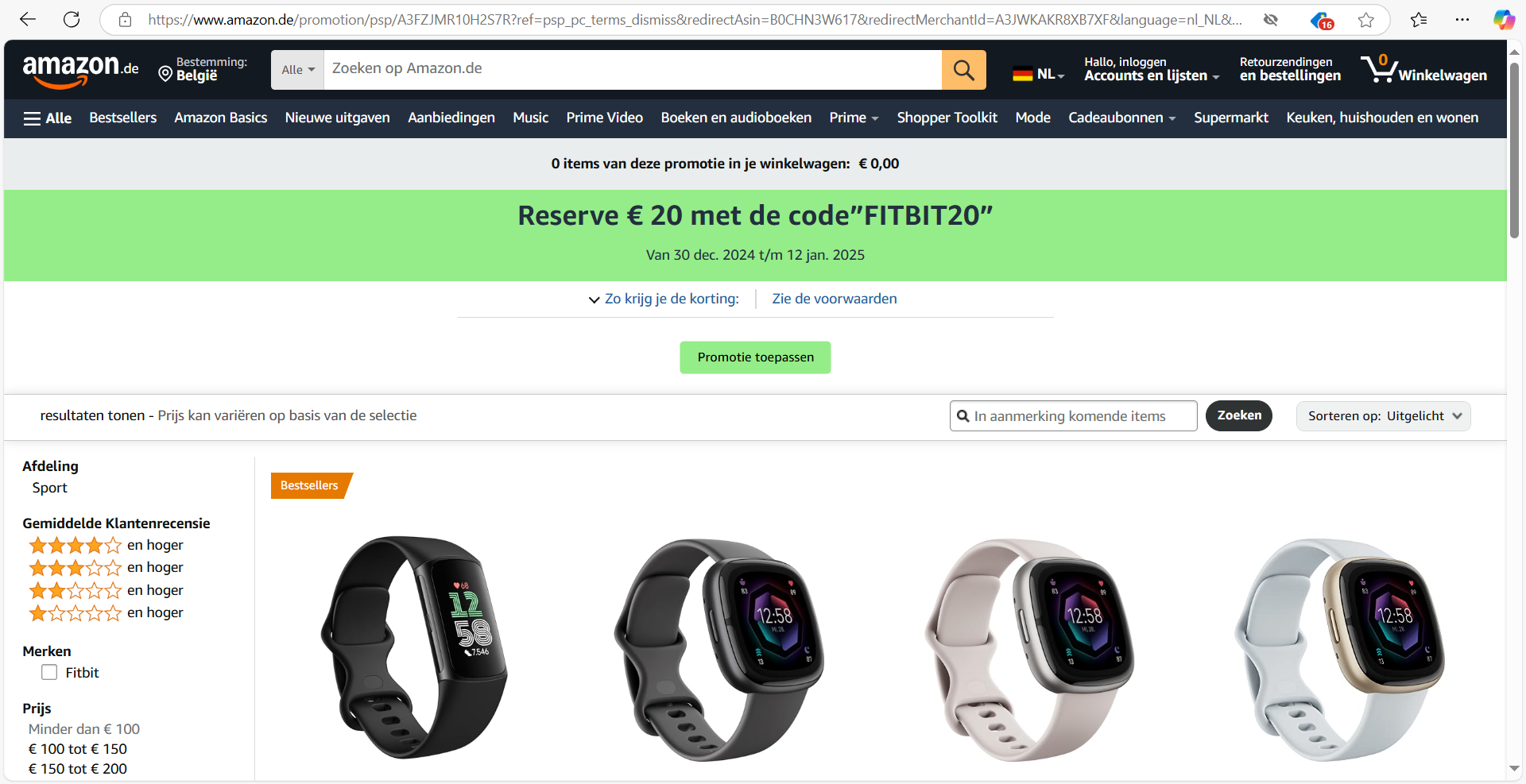 €20 korting bij aankoop van een fitbit op amazon.de