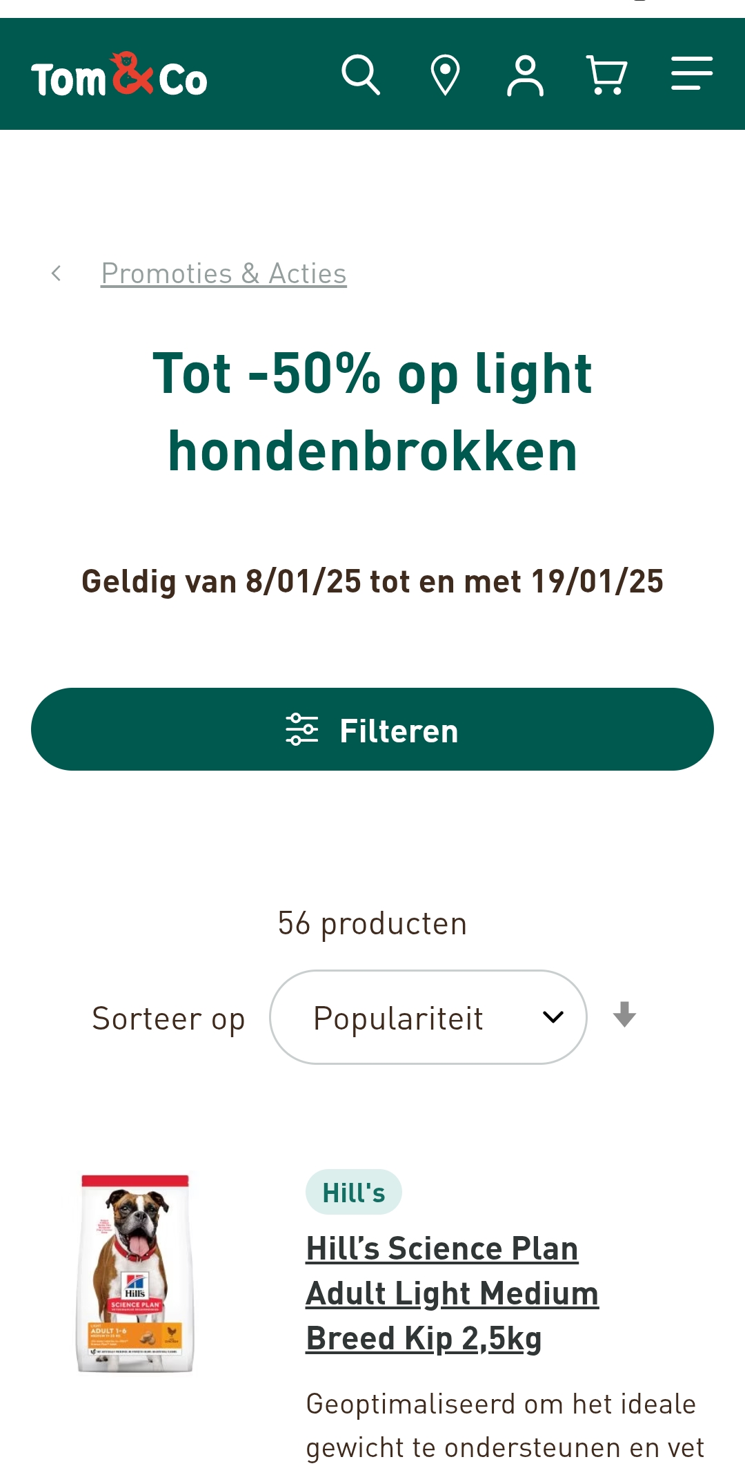 Tom & Co dierenvoeding tot 50%