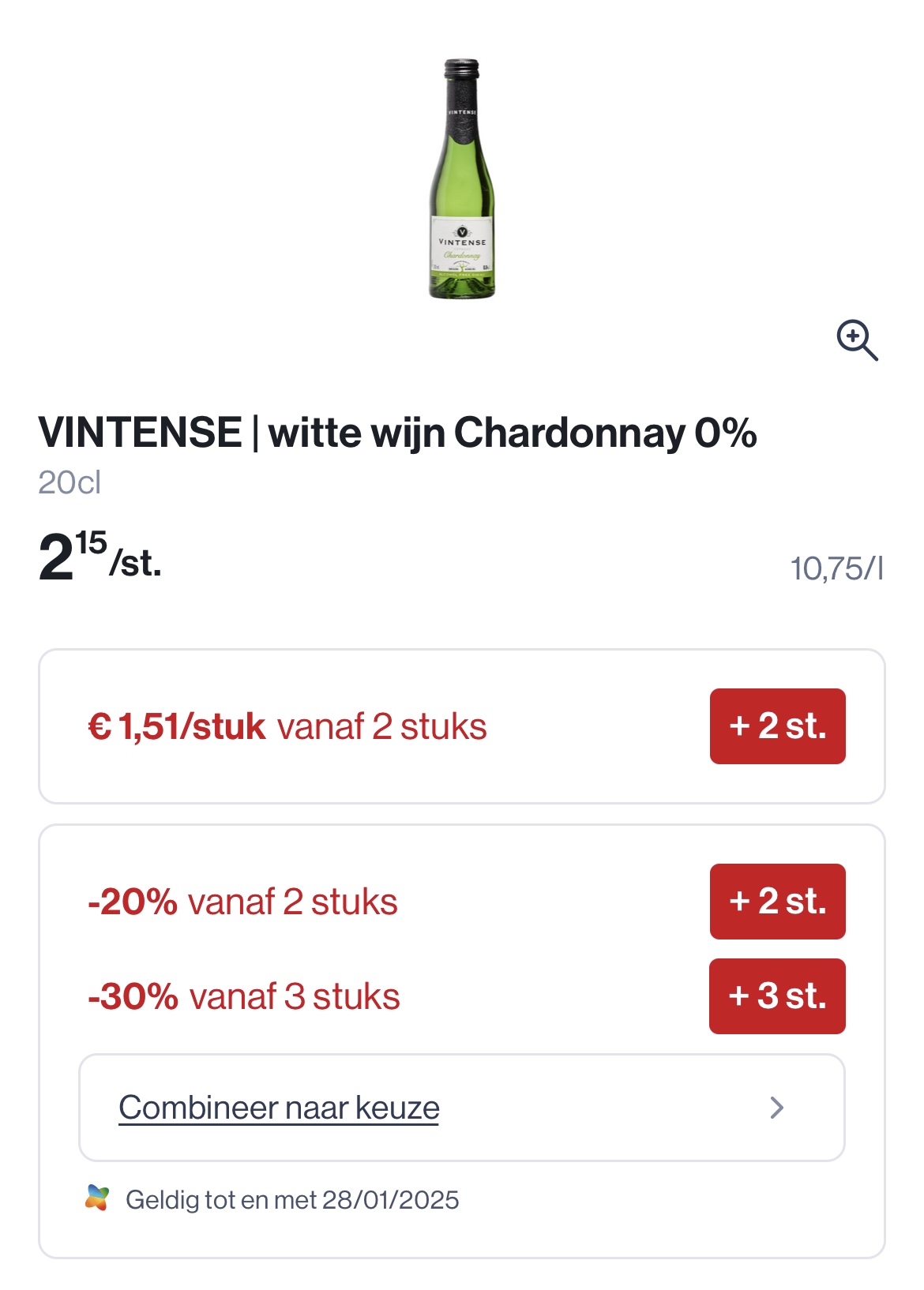 Vintense witte wijn chardonnay 0,0% 20 cl
