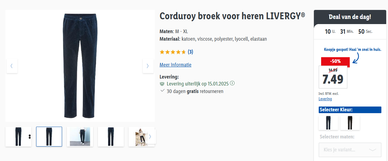 Corduroy broek voor heren LIVERGY