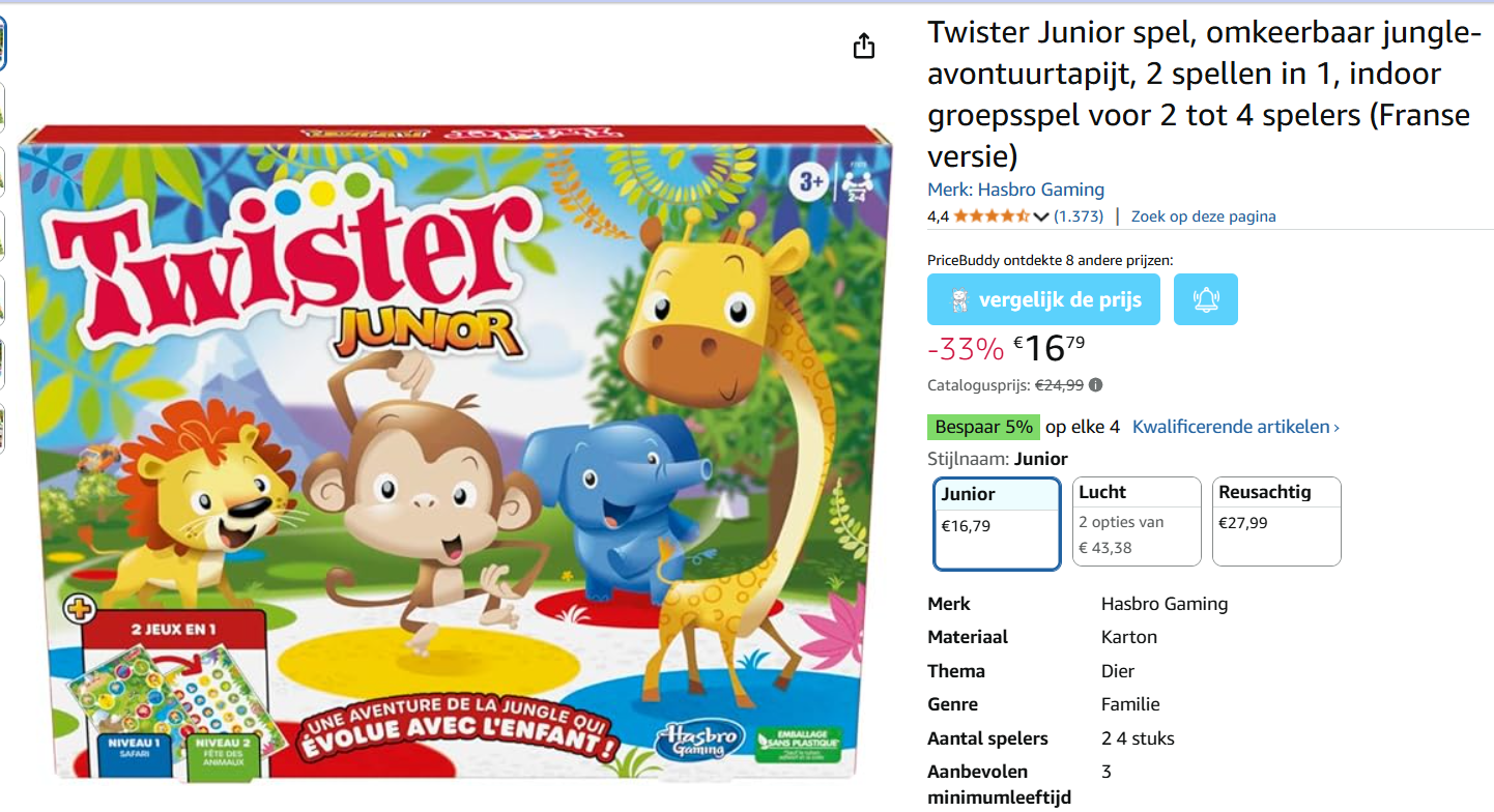 €16,99 Twister Junior (FR) chez Amazon BE 🐵
